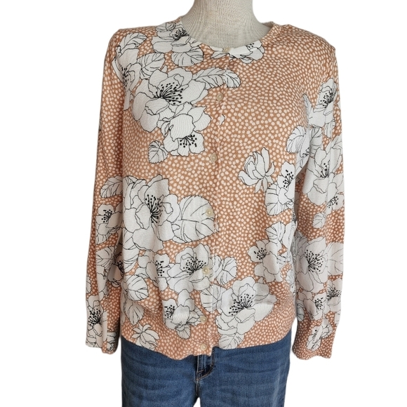 Lands' End Sweaters - Land's End !00% Supima Cotton Floral Print Women's Cardigan Sweater Size MP